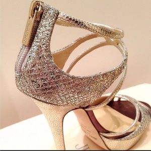 JIMMY CHOO Glitter Sparkle Platform Sandal- 36.5